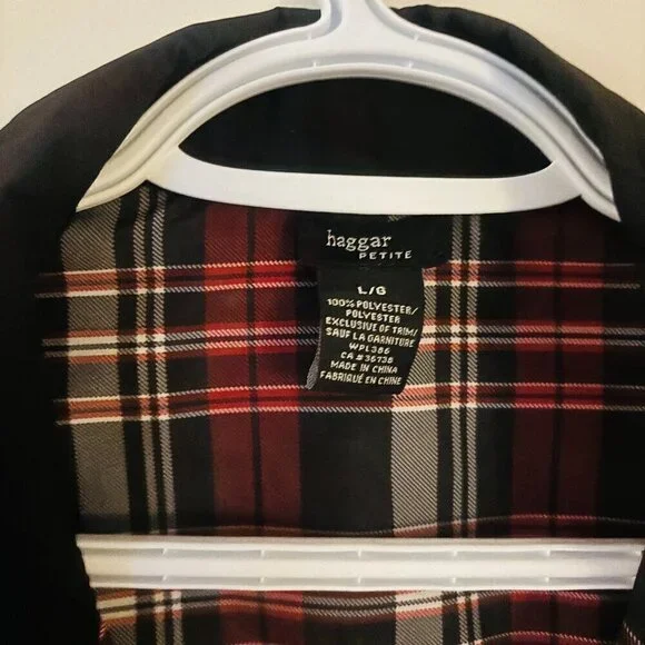 Haggar Petite Reversible Jacket Black / Tartan Women's Sz L Drawstring Waist - Picture 7 of 7